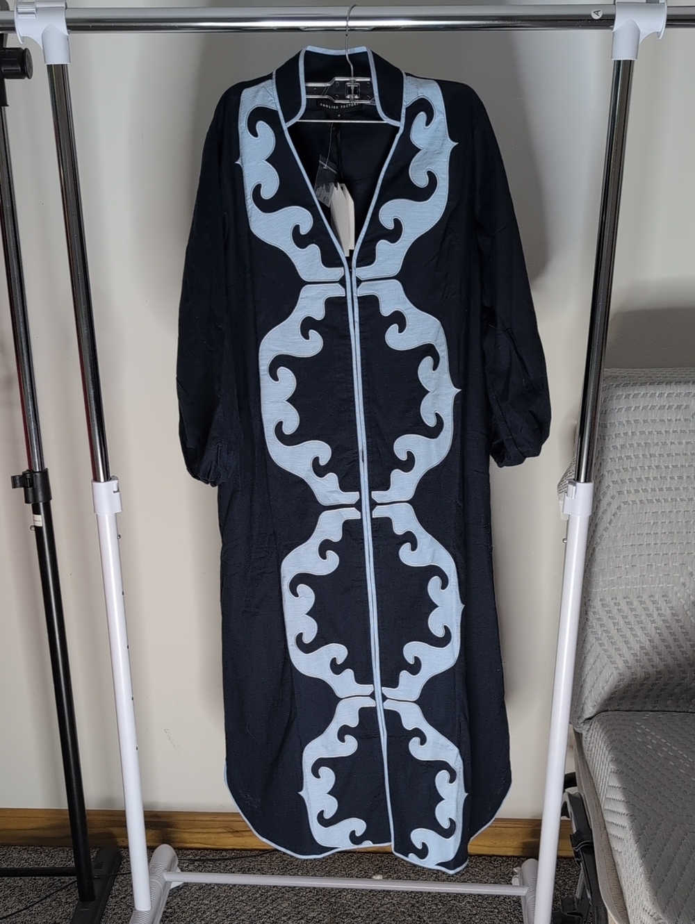 Navy & Baby Blue Embroidered Teresa Caftan
